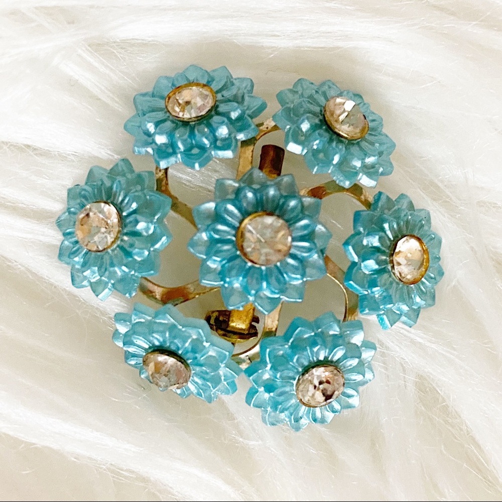 Vintage Blue Flower Rhinestone Brooch - Picture 4 of 8